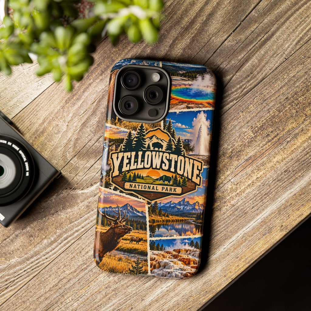 Yellowstone-Nationalpark Robuste Handyhülle – Vintage-Wildtier-Collage