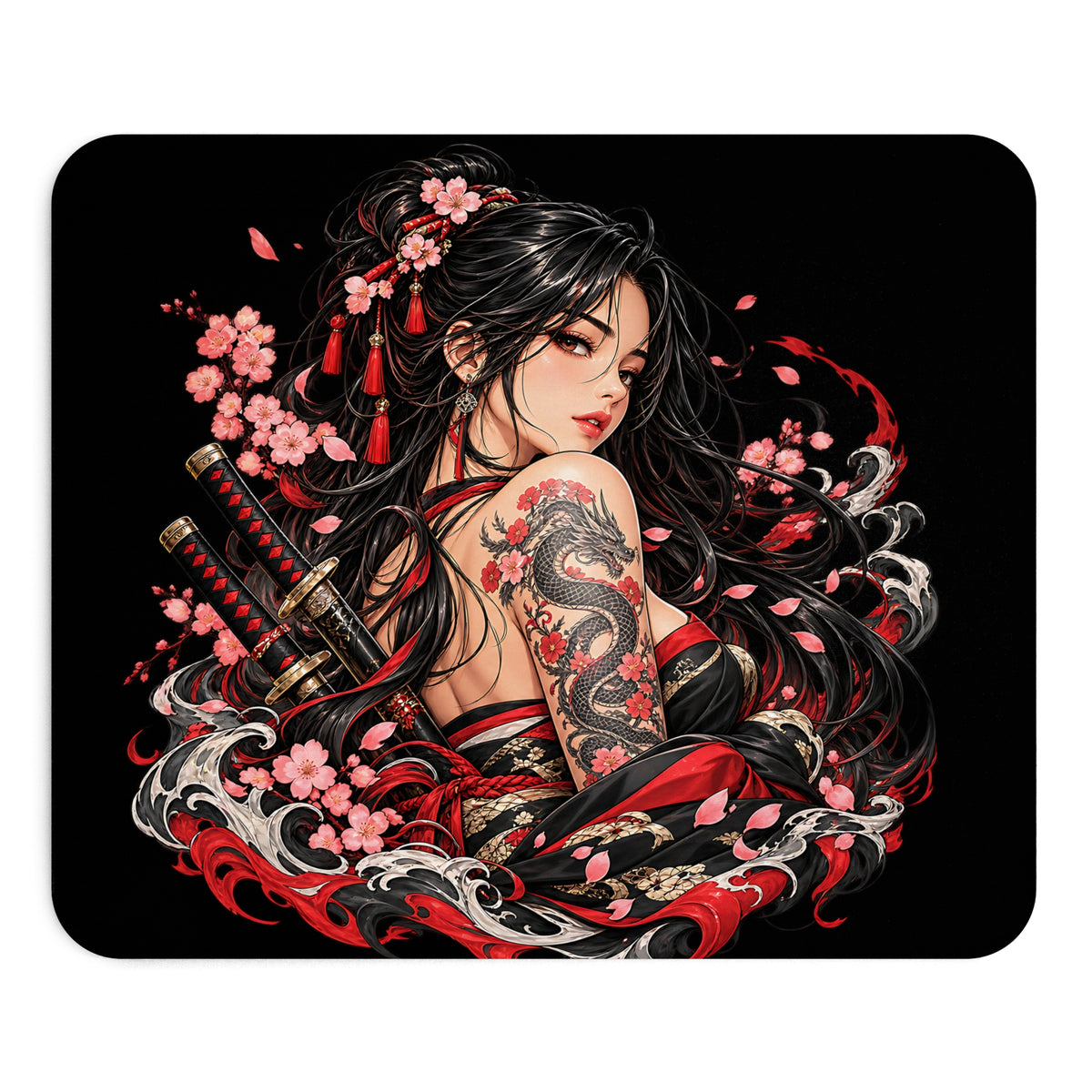Japan Samurai Mousepad – Kirschblüten & Drachen Design