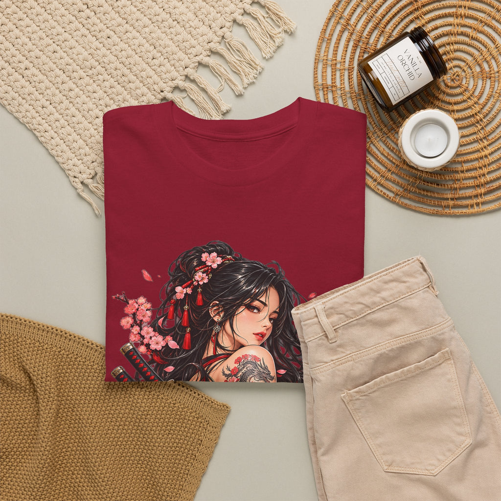 Japanese Samurai Girl T-Shirt – Dunkler Anime-Krieger Grafik-T-Shirt