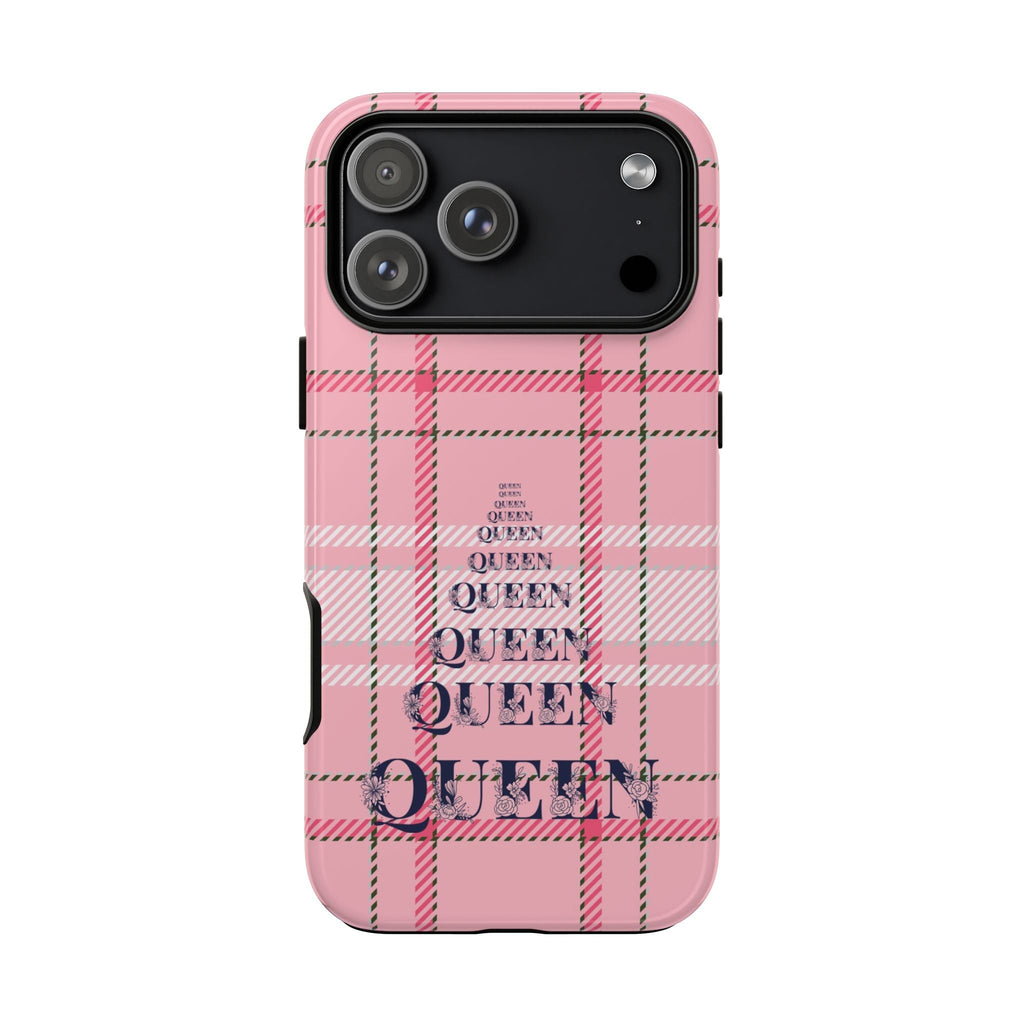Rosa Karo Queen Handyhülle – Robuste Handyhülle im Preppy-Tartan-Stil