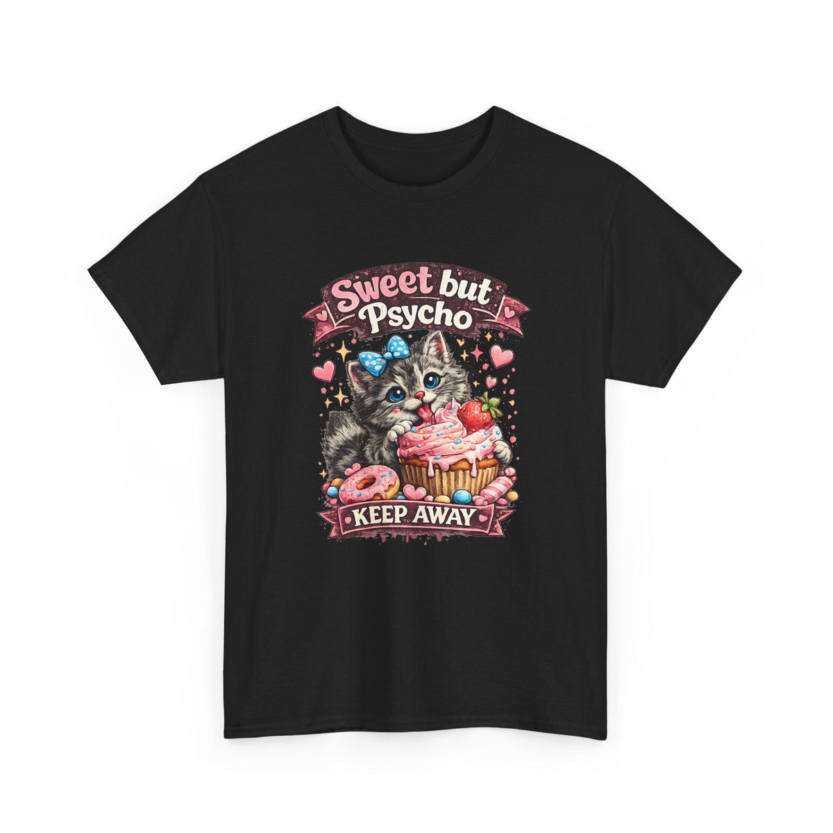 “Sweet But Psycho” T-Shirt – Süße lustige Kawaii-Katze Grafik-T-Shirt