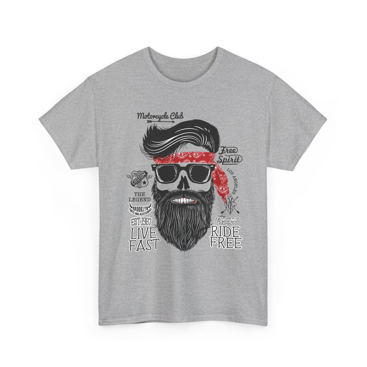 Biker Skull T-Shirt – „Live Fast Ride Free“ Motorrad Grafik-T-Shirt