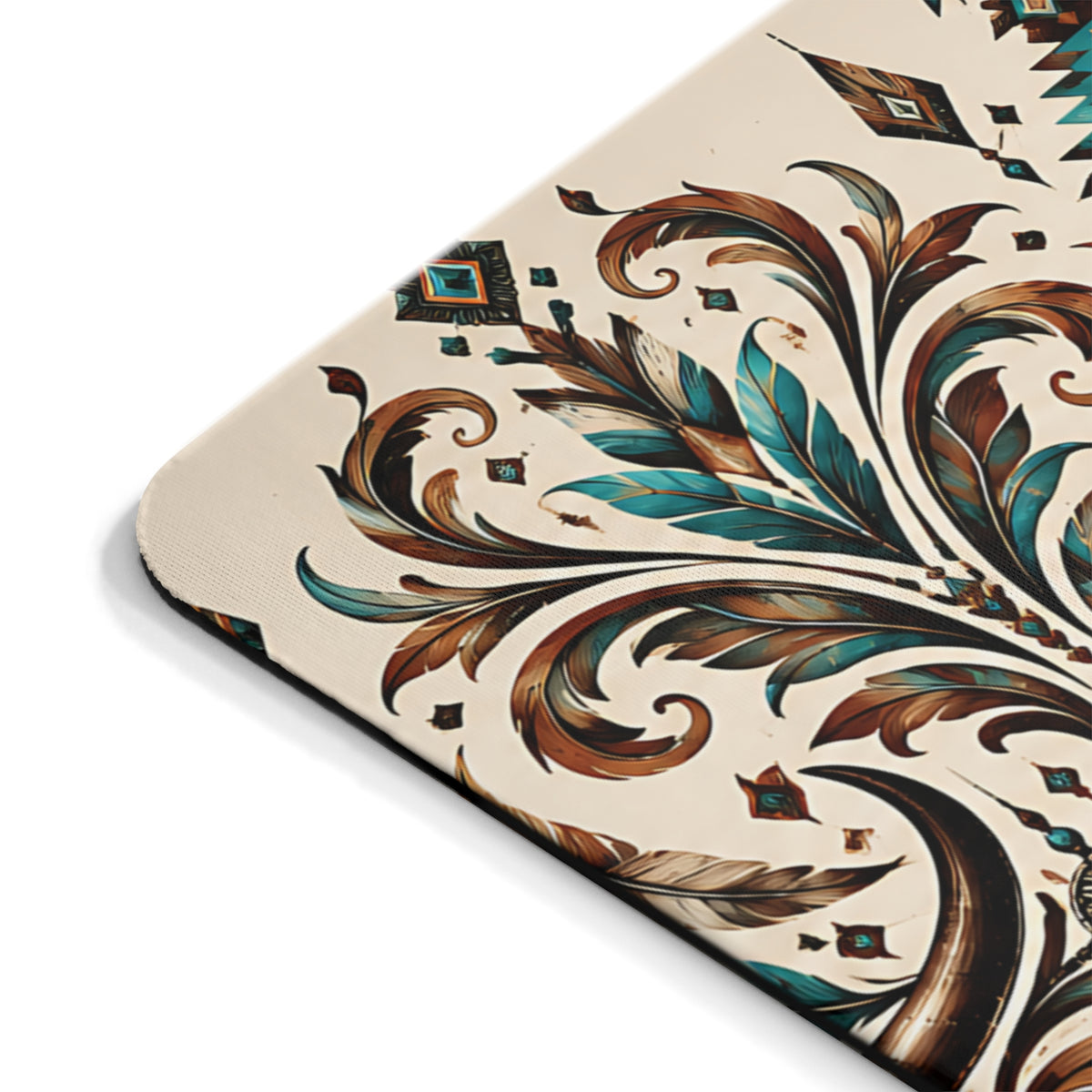 Western Longhorn Mousepad – Boho Design mit Federn