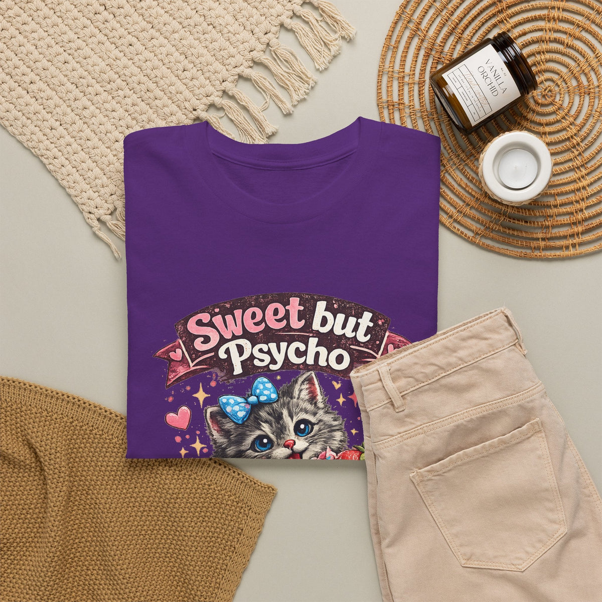 “Sweet But Psycho” T-Shirt – Süße lustige Kawaii-Katze Grafik-T-Shirt