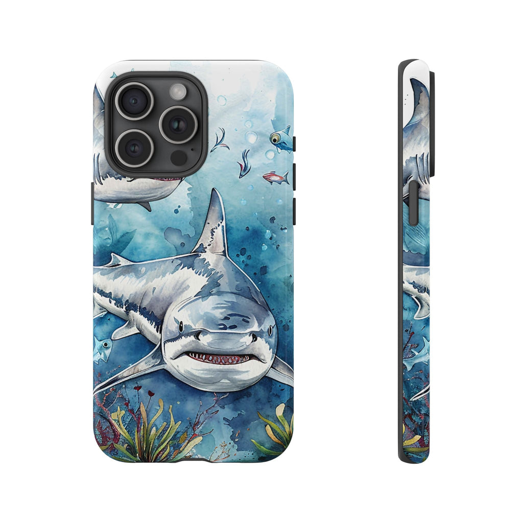 Weißer Hai Robuste Handyhülle – Aquarell-Meeresdesign