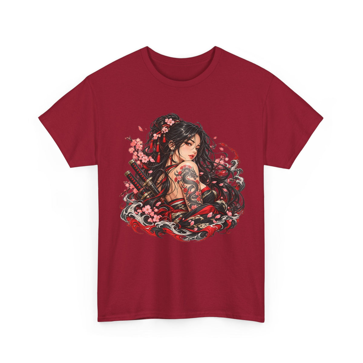 Japanese Samurai Girl T-Shirt – Dunkler Anime-Krieger Grafik-T-Shirt