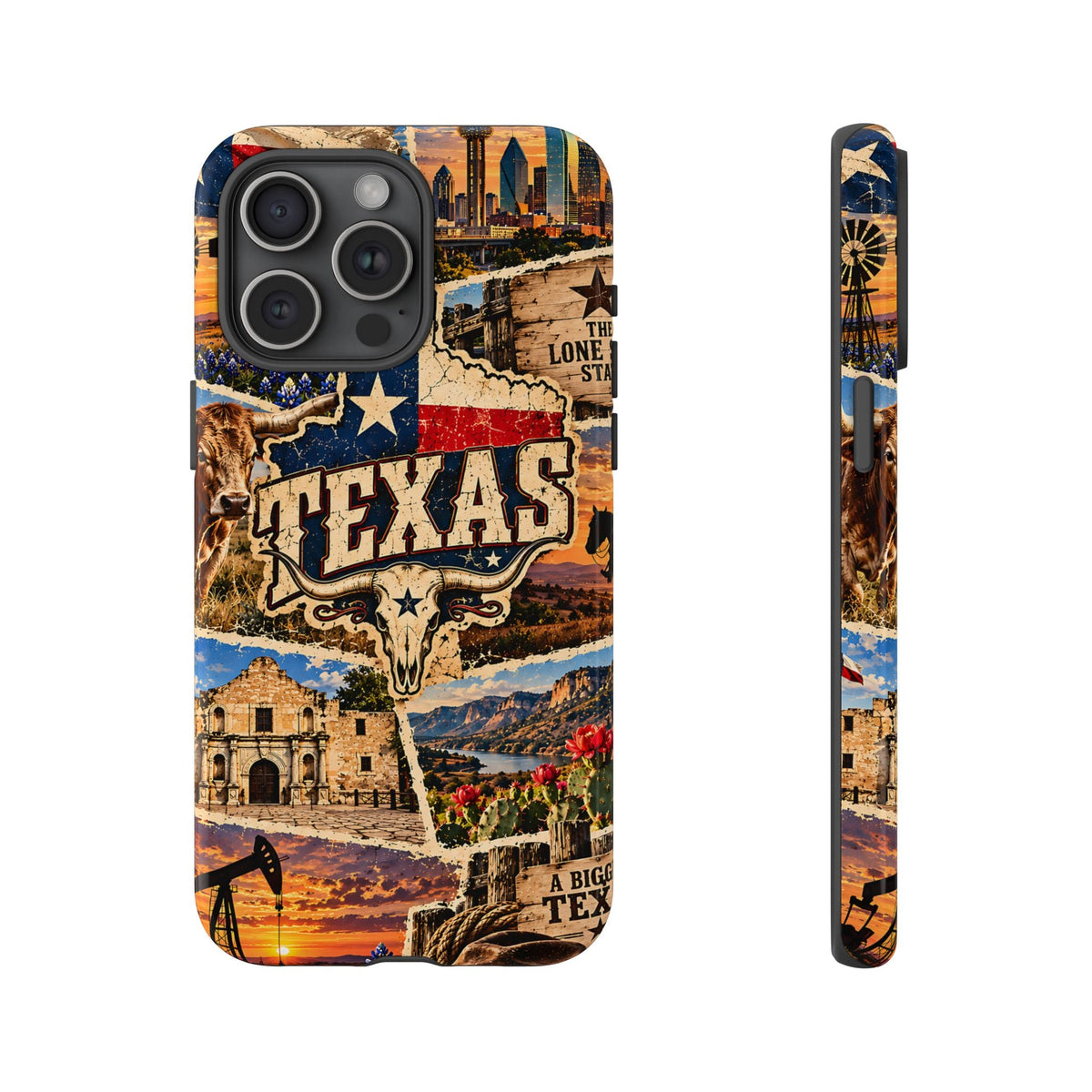 Texas-Reise-Collage Handyhülle – Robuste Handyhülle im Western-Vintage-Stil