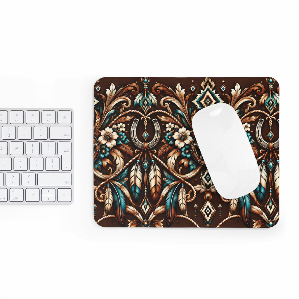 Western Hufeisen Mousepad – Cowboy Design in Braun & Türkis