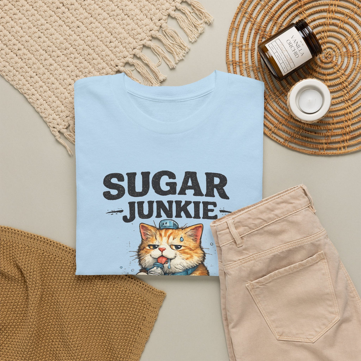 “Sugar Junkie – Diabetic Nightmare” T-Shirt – Lustige Katze Grafik-T-Shirt