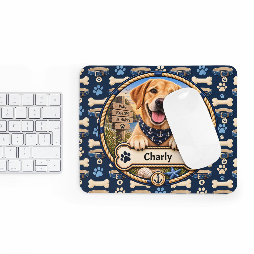 Personalisiertes Labrador-Mousepad mit Name – Maritimes Design