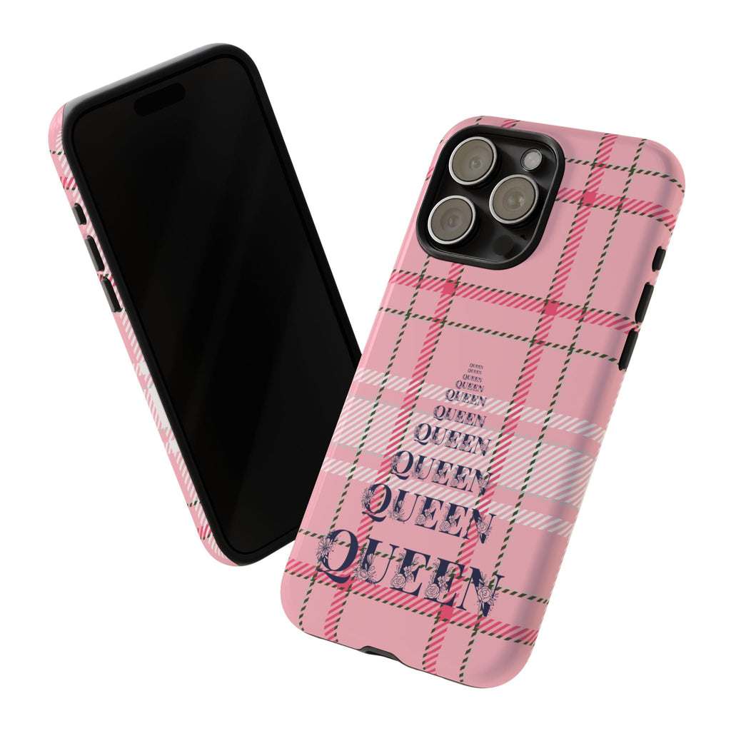 Rosa Karo Queen Handyhülle – Robuste Handyhülle im Preppy-Tartan-Stil