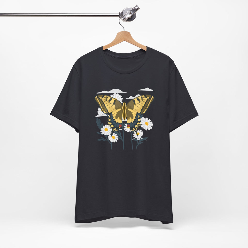 Butterfly Blumen & Natur T-Shirt Gelber Schmetterling T-Shirt, Wildblumen Grafik-T-Shirt, Geschenk für Naturliebhaber