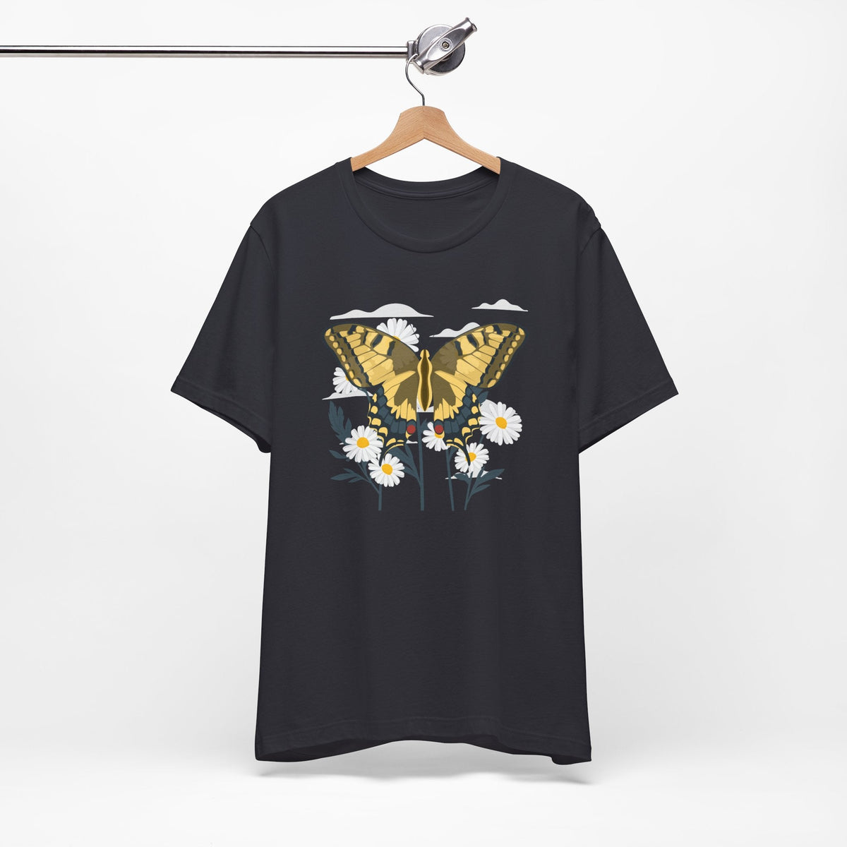 Butterfly Blumen & Natur T-Shirt Gelber Schmetterling T-Shirt, Wildblumen Grafik-T-Shirt, Geschenk für Naturliebhaber