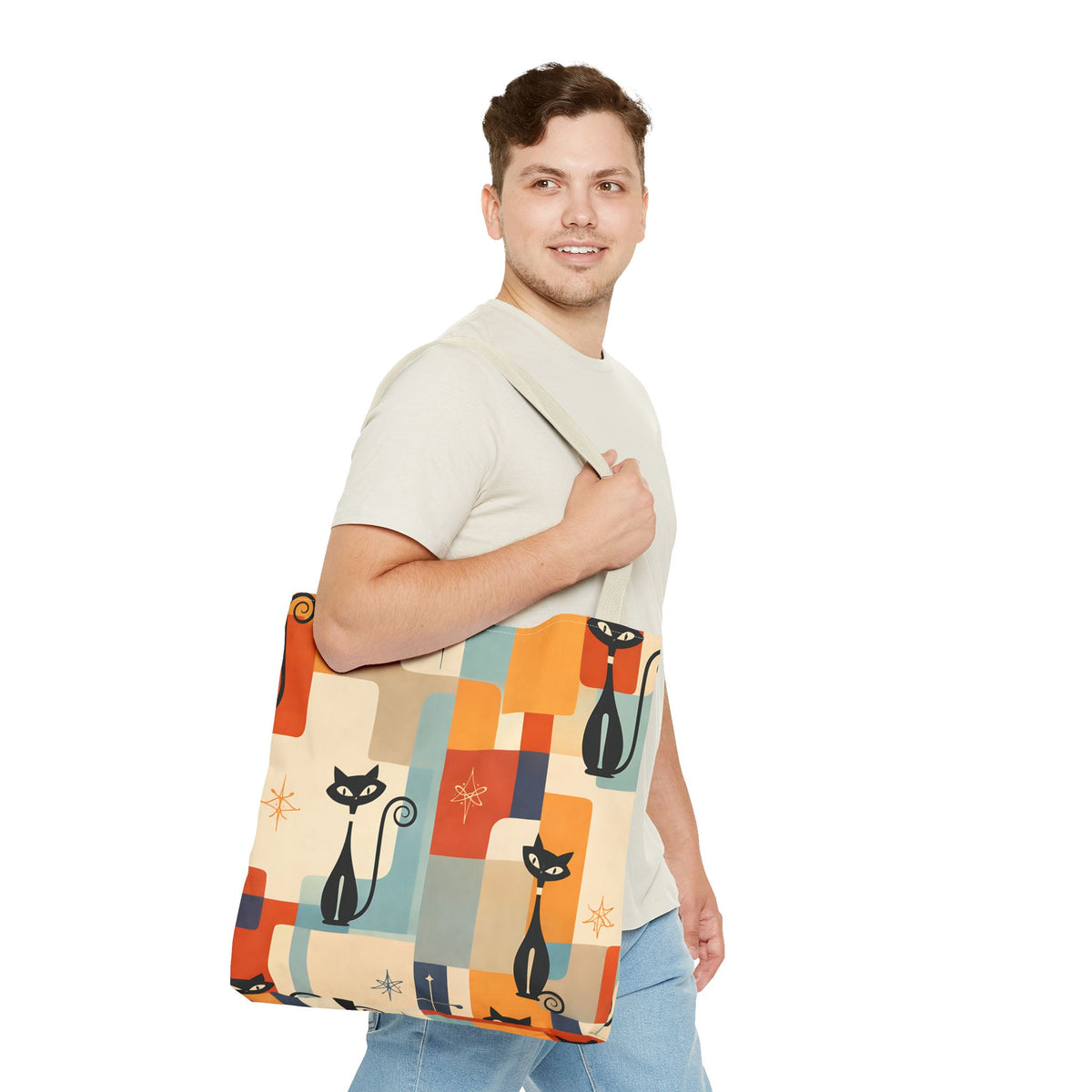 Retro Katzen Stofftasche – Bunte Vintage Katzen Einkaufstasche