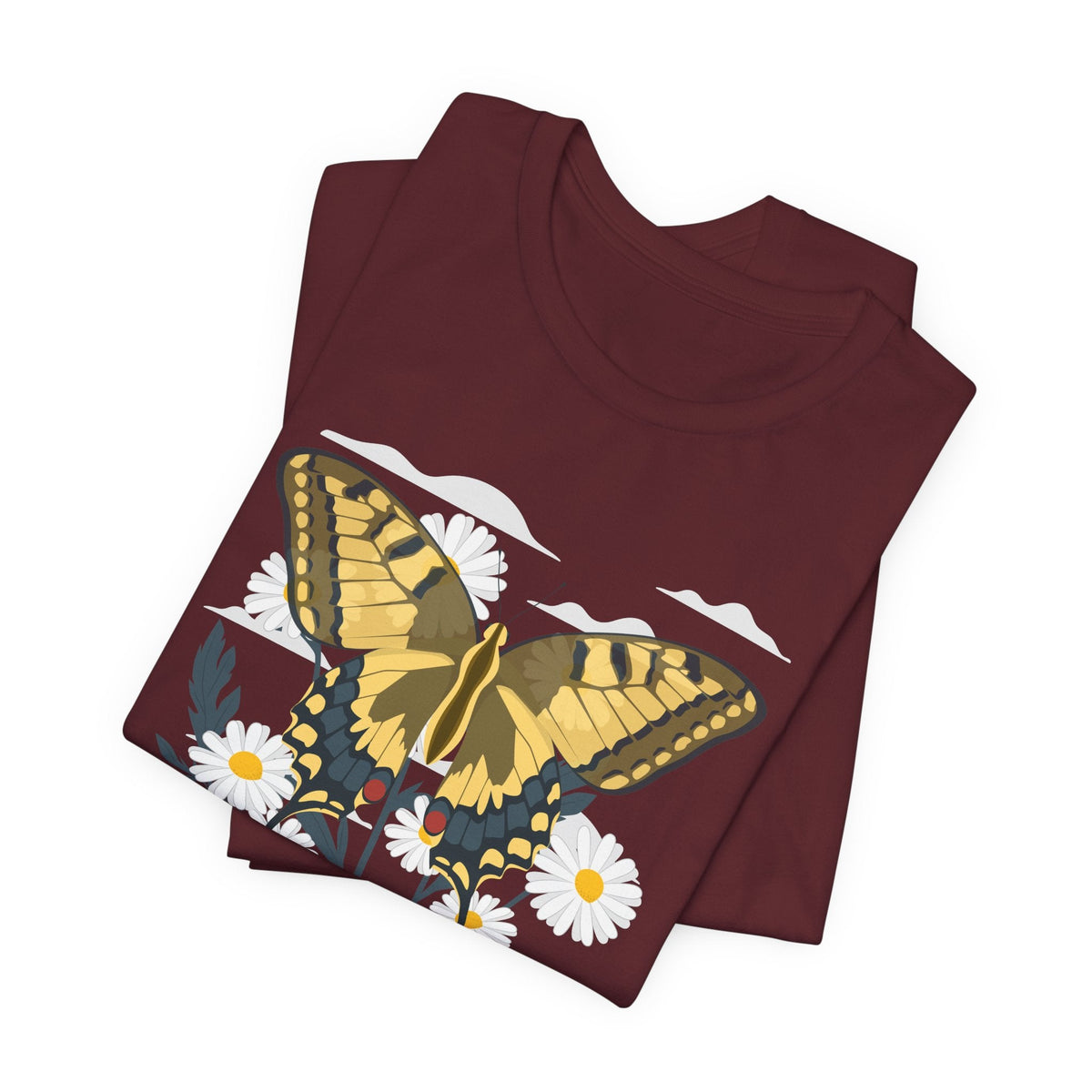 Butterfly Blumen & Natur T-Shirt Gelber Schmetterling T-Shirt, Wildblumen Grafik-T-Shirt, Geschenk für Naturliebhaber