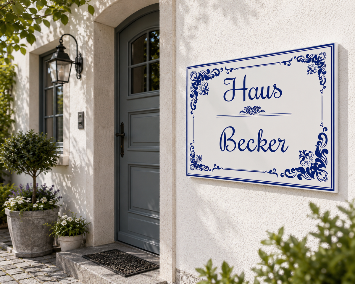 Personalisiertes Hausschild aus Keramik 20×25 cm – Klassisch – S8