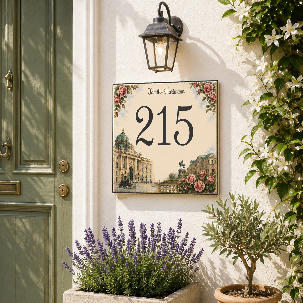 Personalisiertes Hausnummernschild Wien – Keramik 15 × 15 cm P59