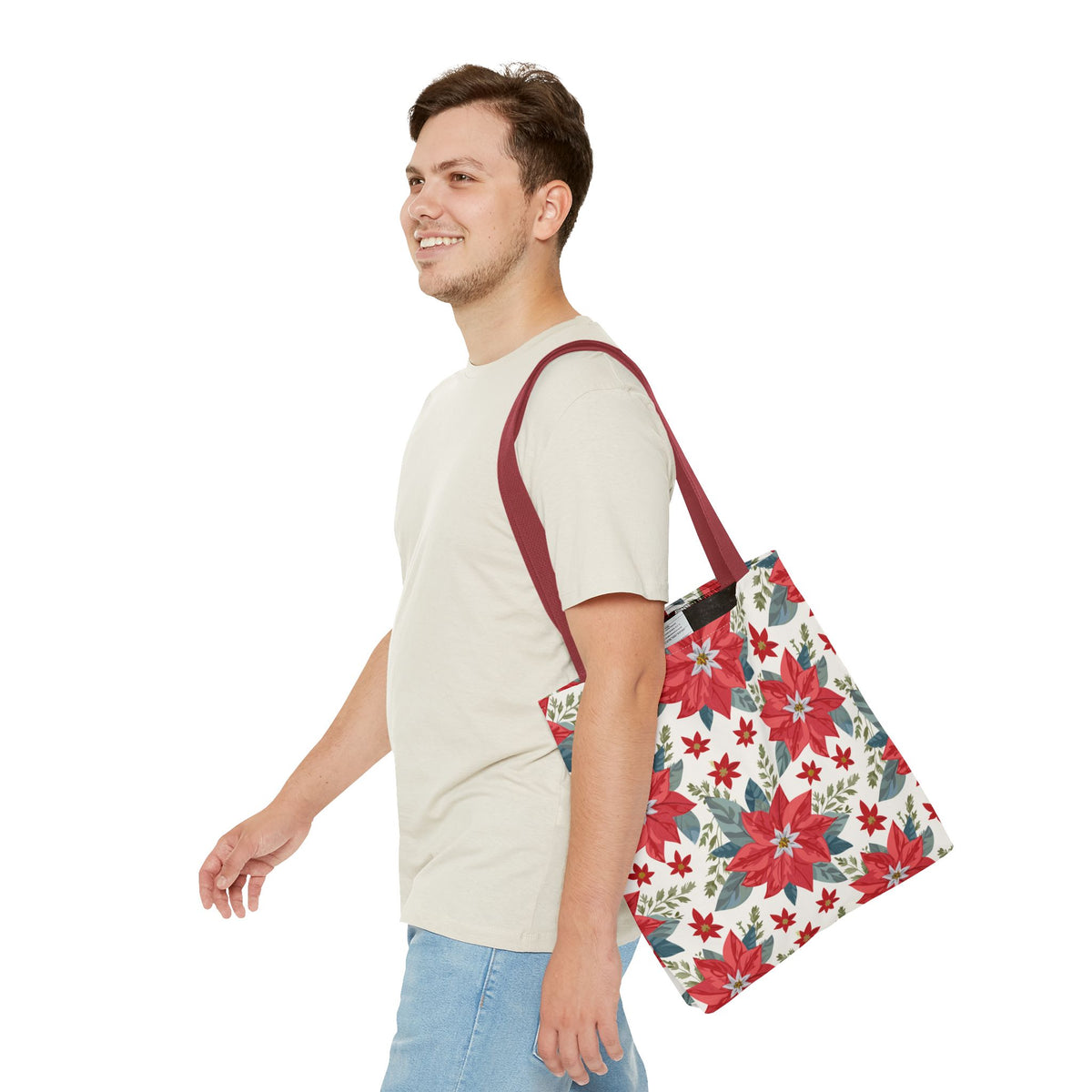 Weihnachtsstern Stofftasche – Festliches Blumenmuster