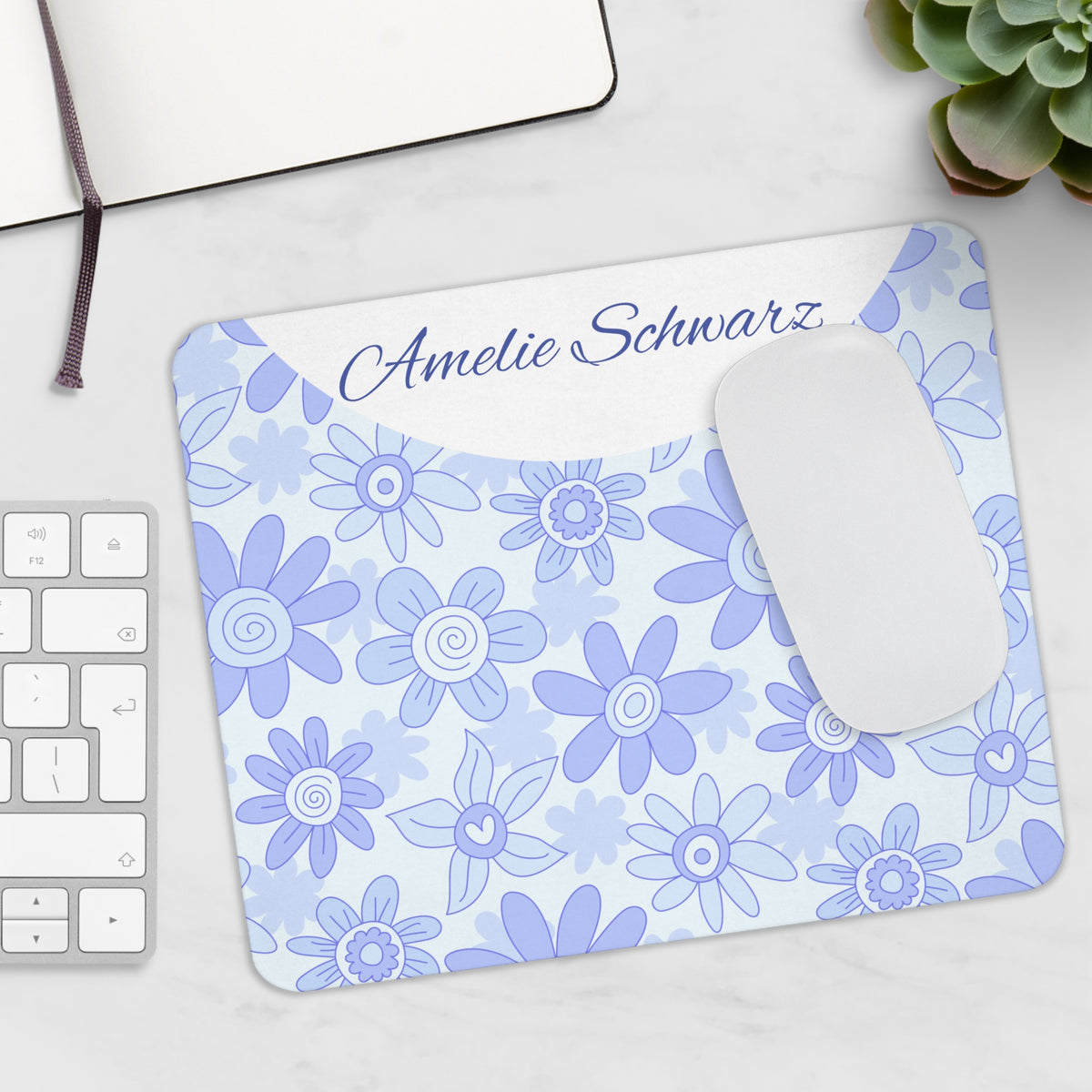 Personalisiertes Blumen Mousepad mit Name – Florales Design – Mousepad von Kalabula, 23,2 × 19,4 cm