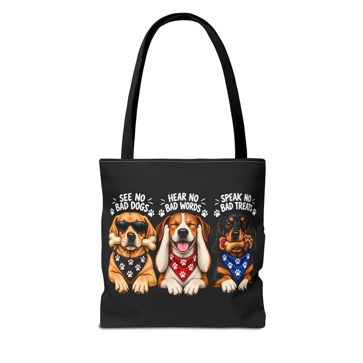 Lustige Hunde Stofftasche – Drei Hunde „See No Evil“ Motiv