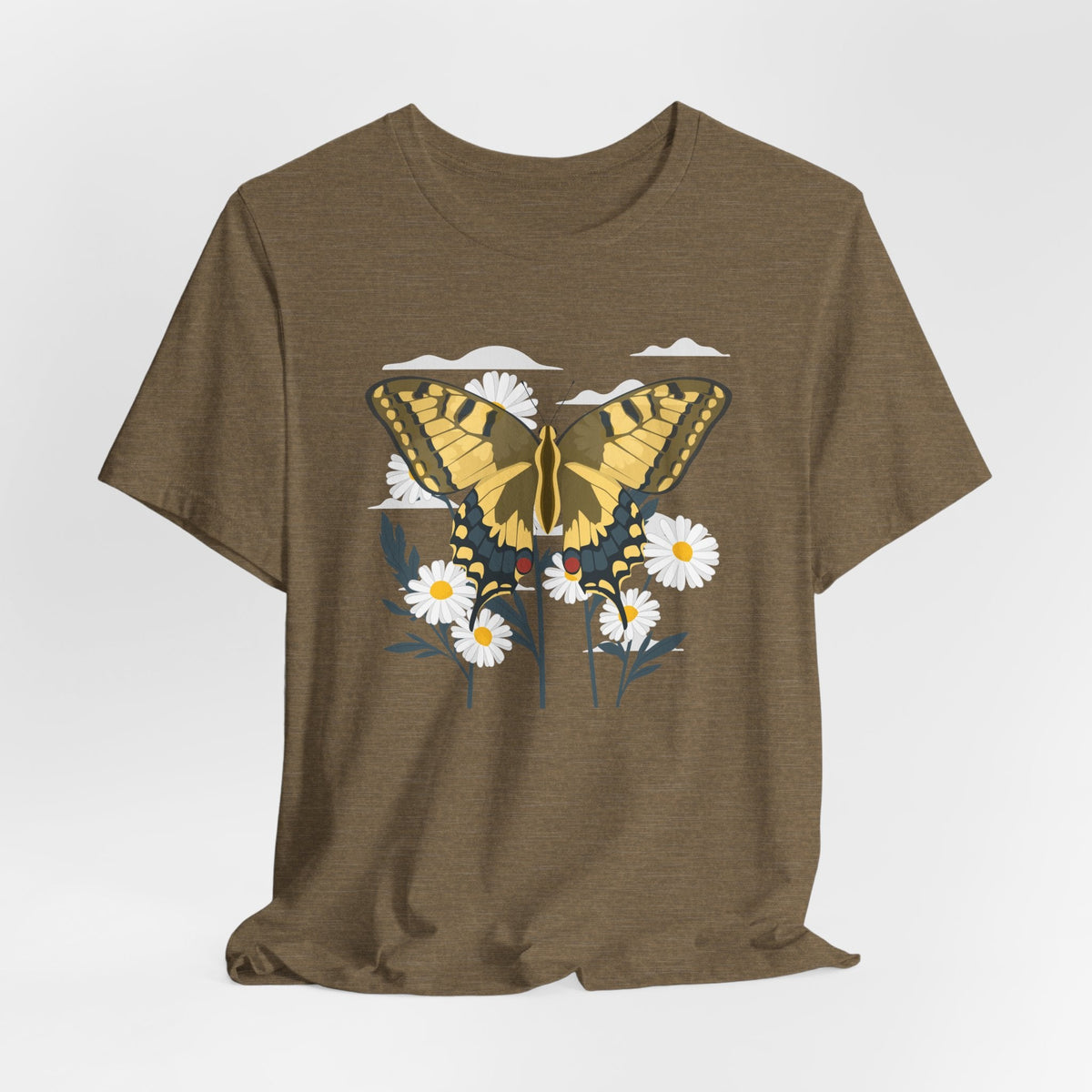 Butterfly Blumen & Natur T-Shirt Gelber Schmetterling T-Shirt, Wildblumen Grafik-T-Shirt, Geschenk für Naturliebhaber