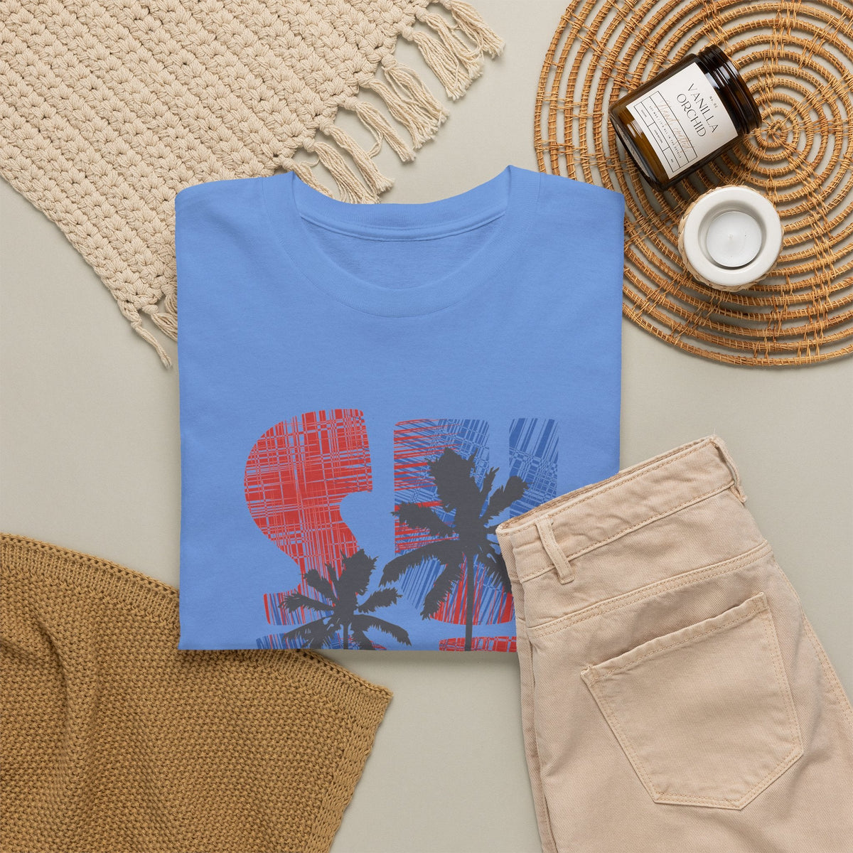California Surf T-Shirt – Retro Surfbrett & Palmen Grafik-T-Shirt