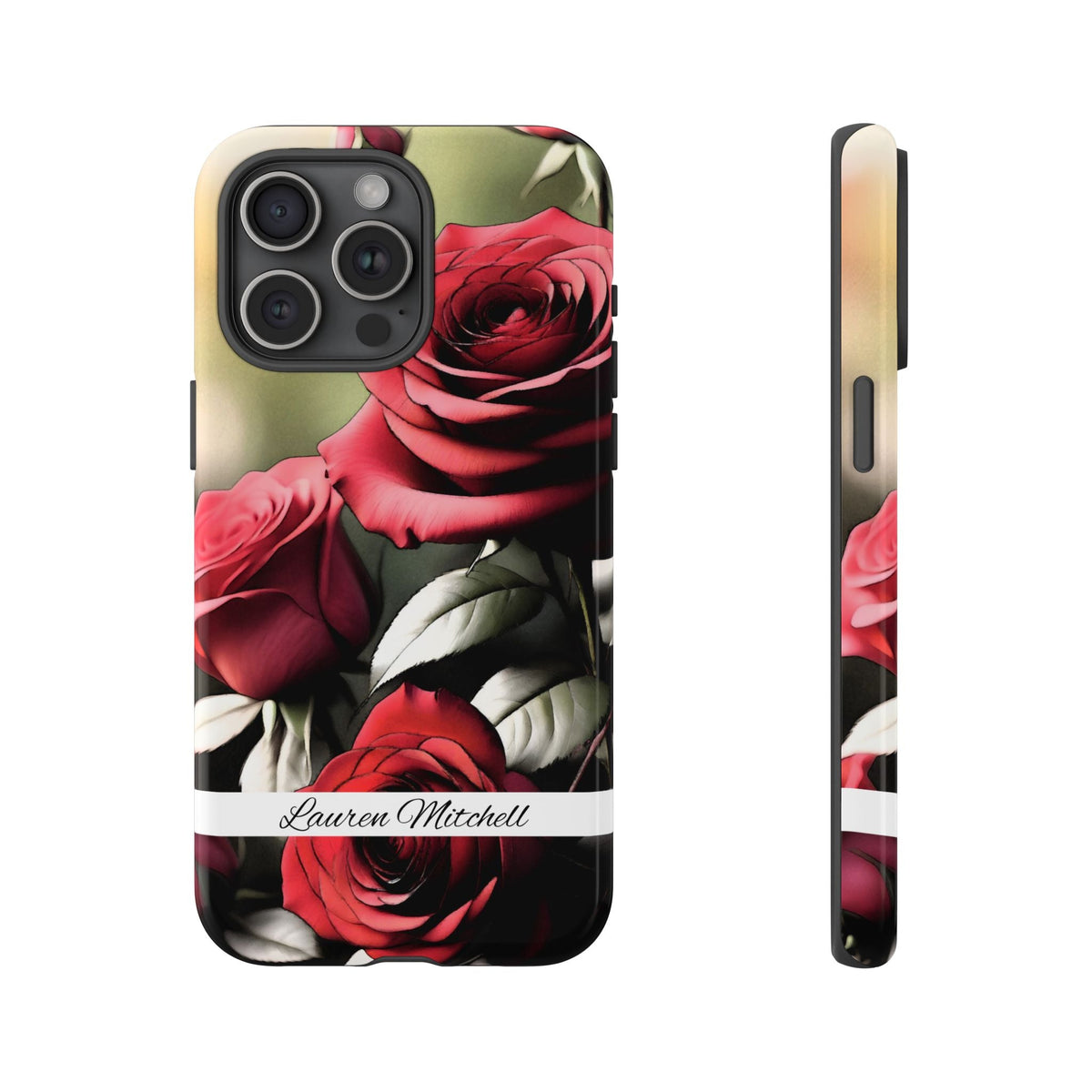 Personalisierte Rote Rose Handyhülle mit Namen – Robuste Handyhülle mit Blumen