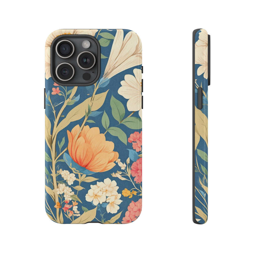 Vintage-Botanikblumen Handyhülle – Blaue robuste Handyhülle