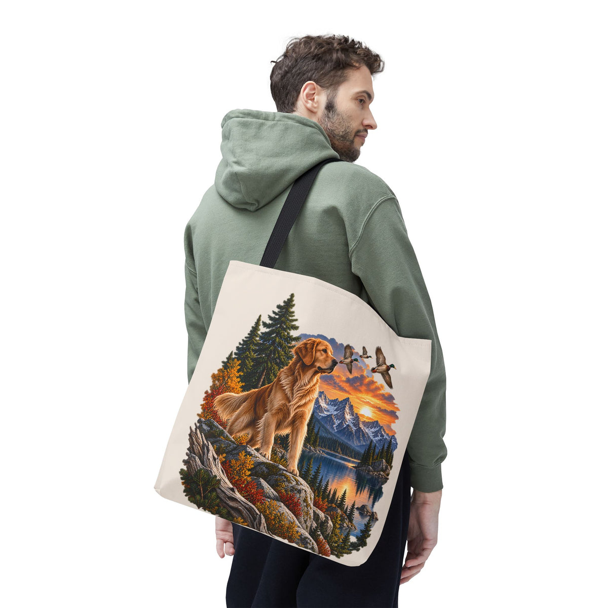 Golden Retriever Stofftasche – Hund & Berge Naturmotiv