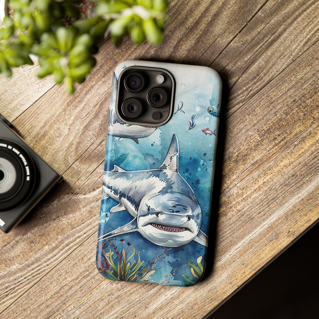 Weißer Hai Robuste Handyhülle – Aquarell-Meeresdesign