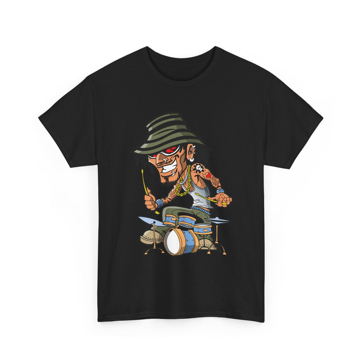 Drummer T-Shirt – Lustiger Cartoon Rock & Musik Grafik-T-Shirt
