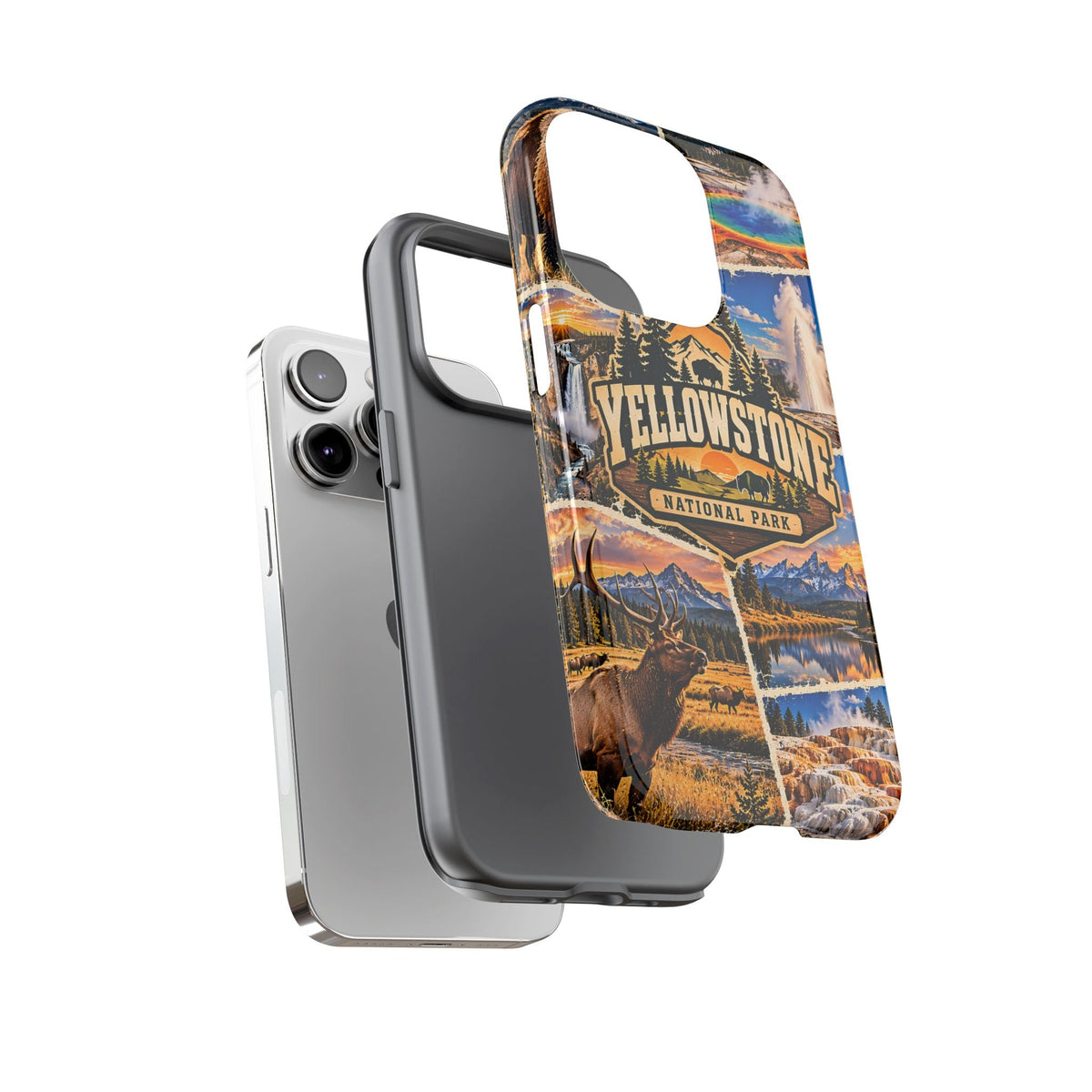 Yellowstone-Nationalpark Robuste Handyhülle – Vintage-Wildtier-Collage
