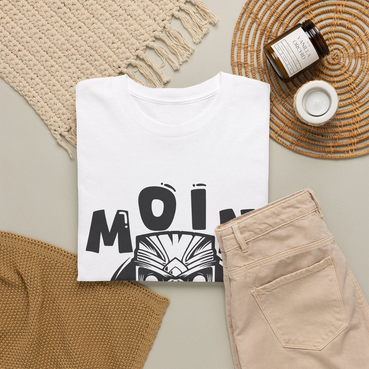 “MOIN” Tiki Mask T-Shirt – Tropisches Streetwear Grafik-T-Shirt