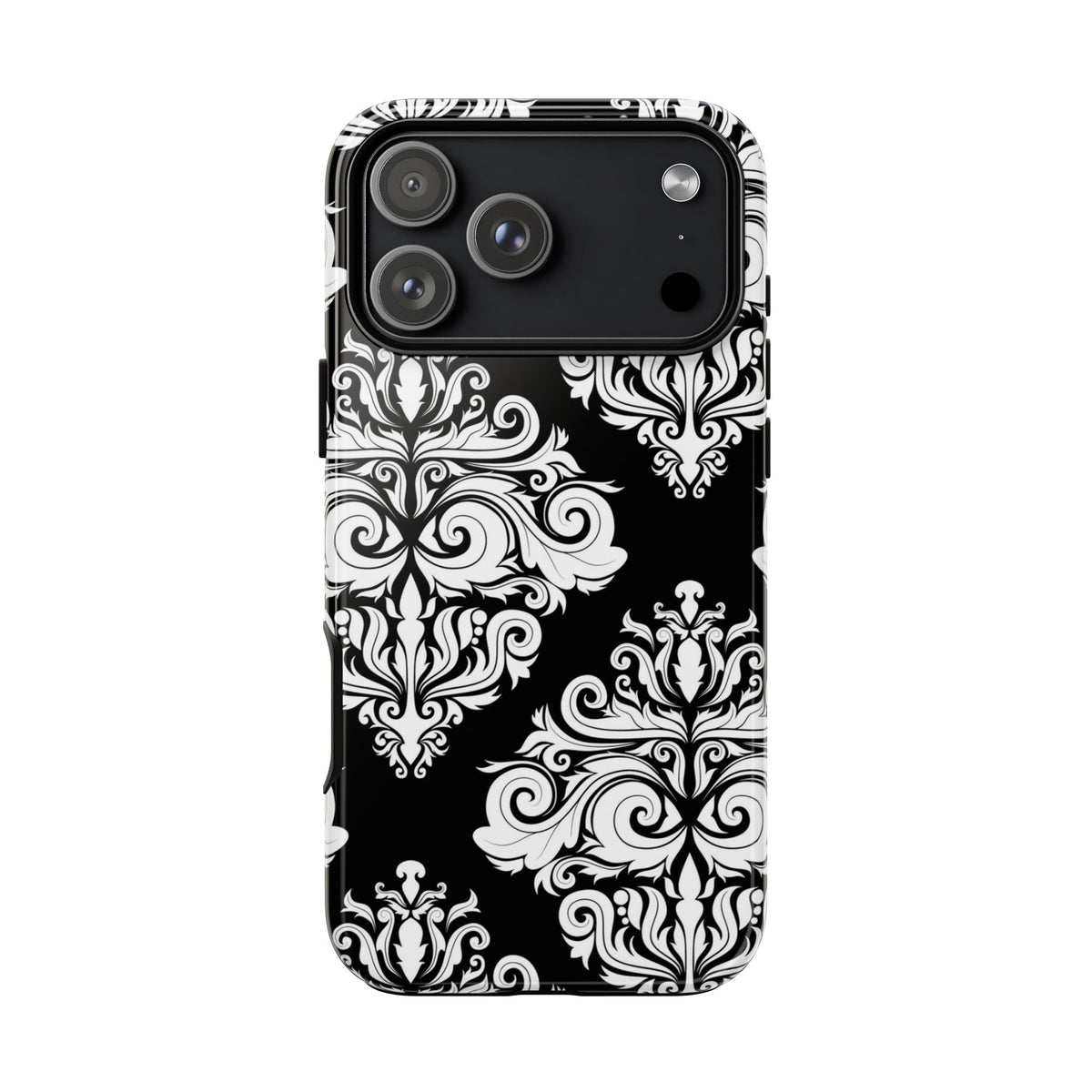 Schwarz-weißer Damast Handyhülle – Elegante robuste Handyhülle