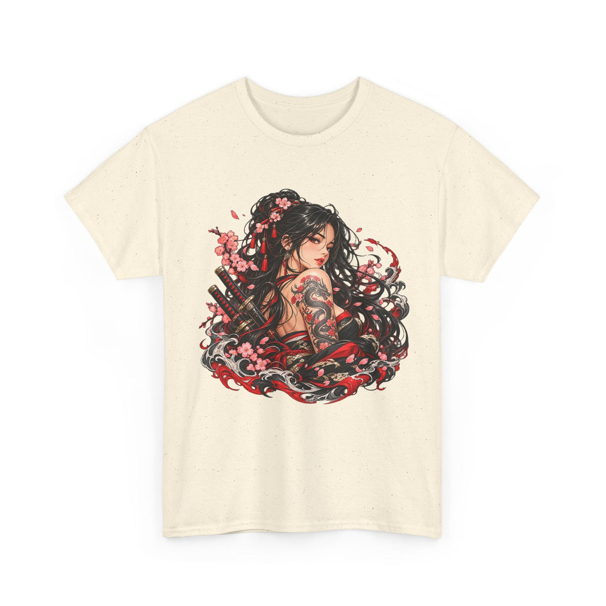 Japanese Samurai Girl T-Shirt – Dunkler Anime-Krieger Grafik-T-Shirt