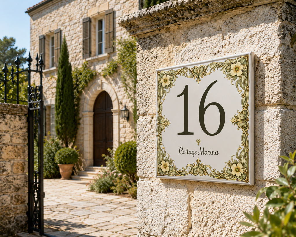 Personalisiertes Hausnummernschild – Elegantes Keramikdesign P19