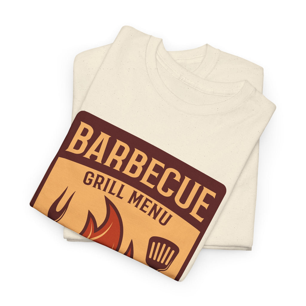 BBQ Grill Menu T-Shirt – Flammen & Grillbesteck Grafik-T-Shirt