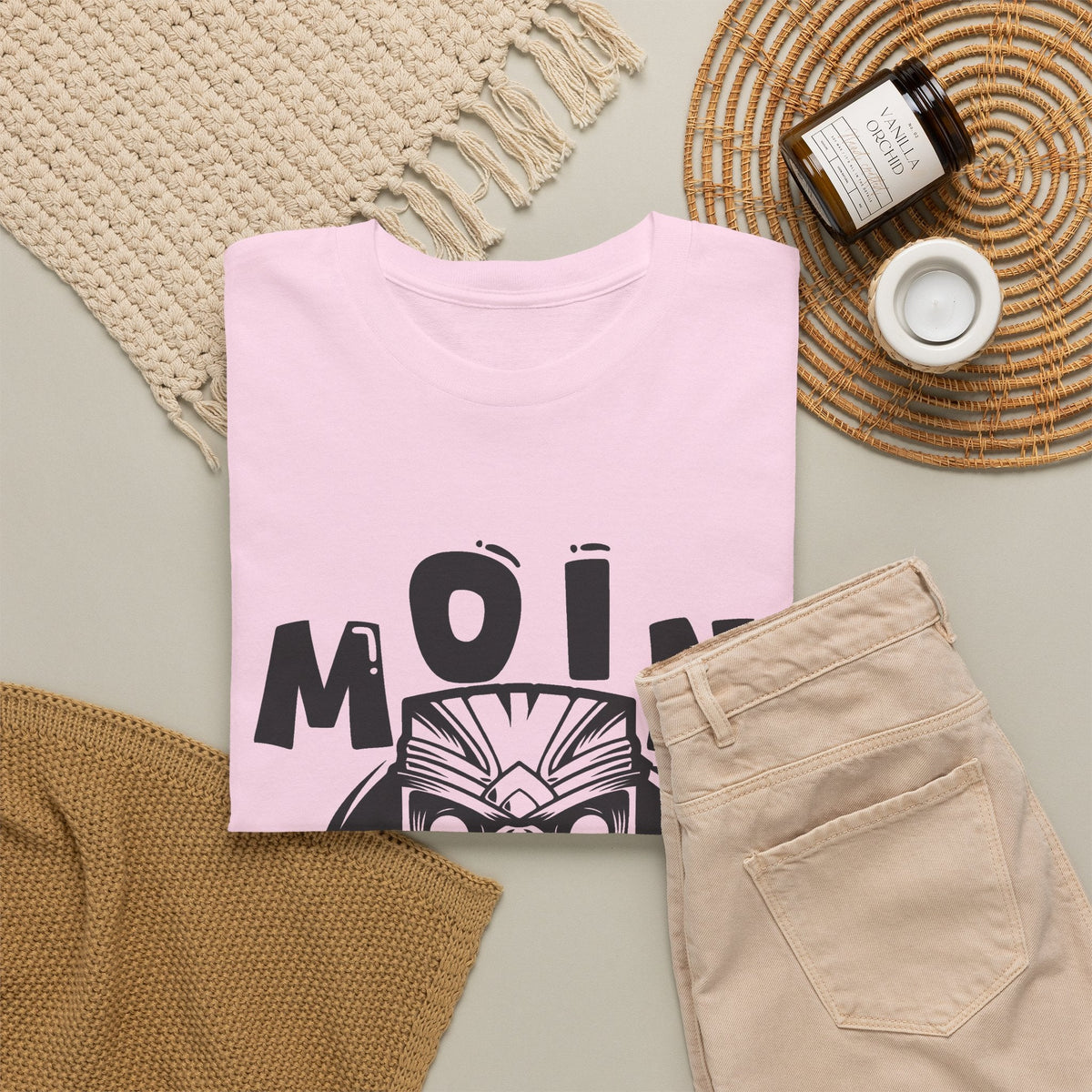 “MOIN” Tiki Mask T-Shirt – Tropisches Streetwear Grafik-T-Shirt