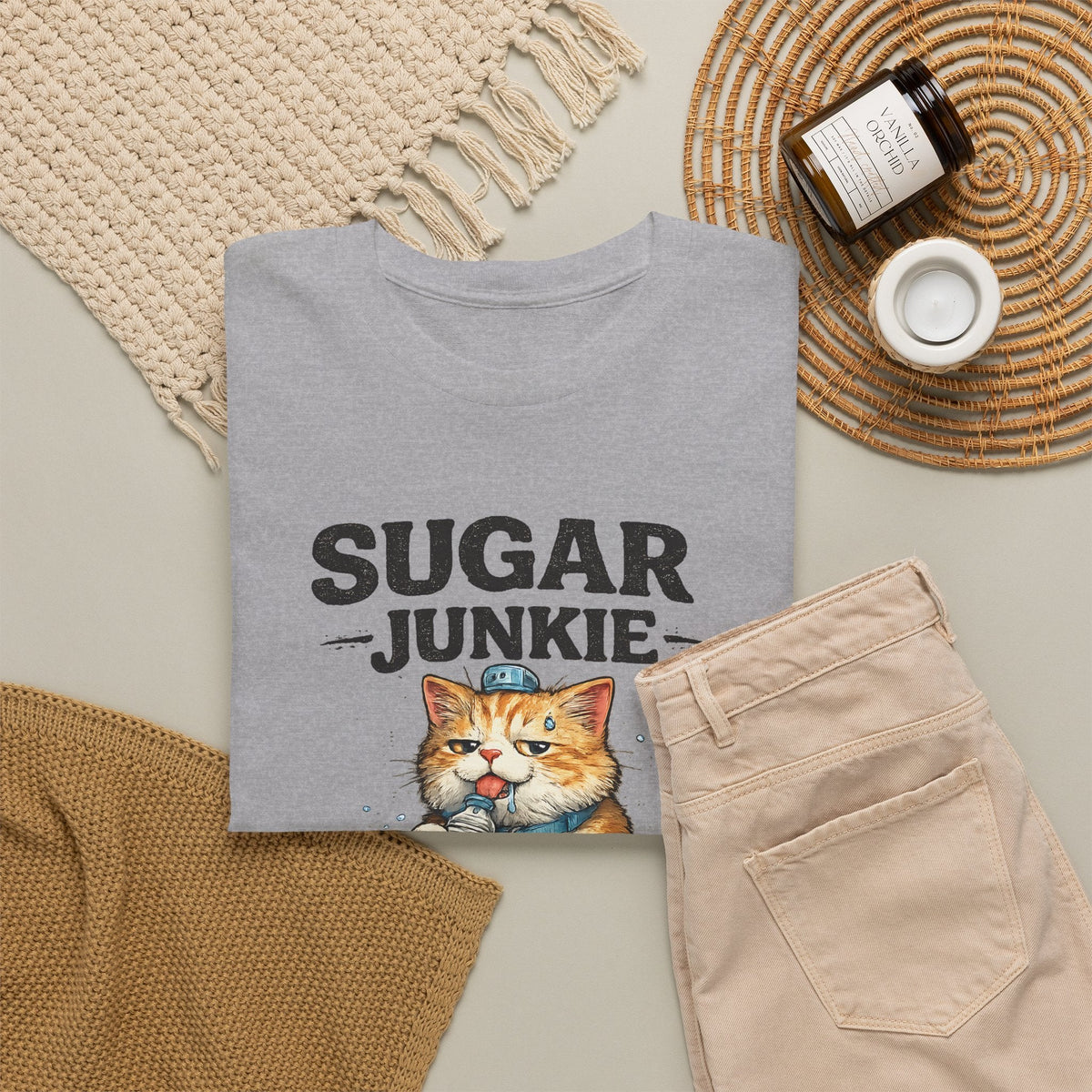 “Sugar Junkie – Diabetic Nightmare” T-Shirt – Lustige Katze Grafik-T-Shirt
