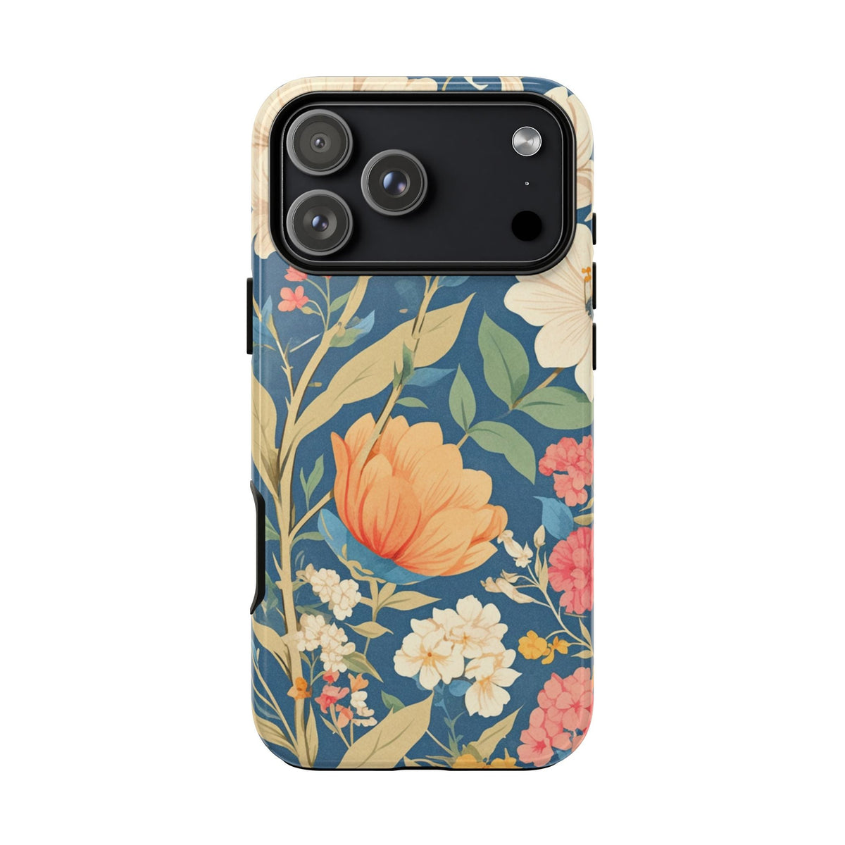 Vintage-Botanikblumen Handyhülle – Blaue robuste Handyhülle
