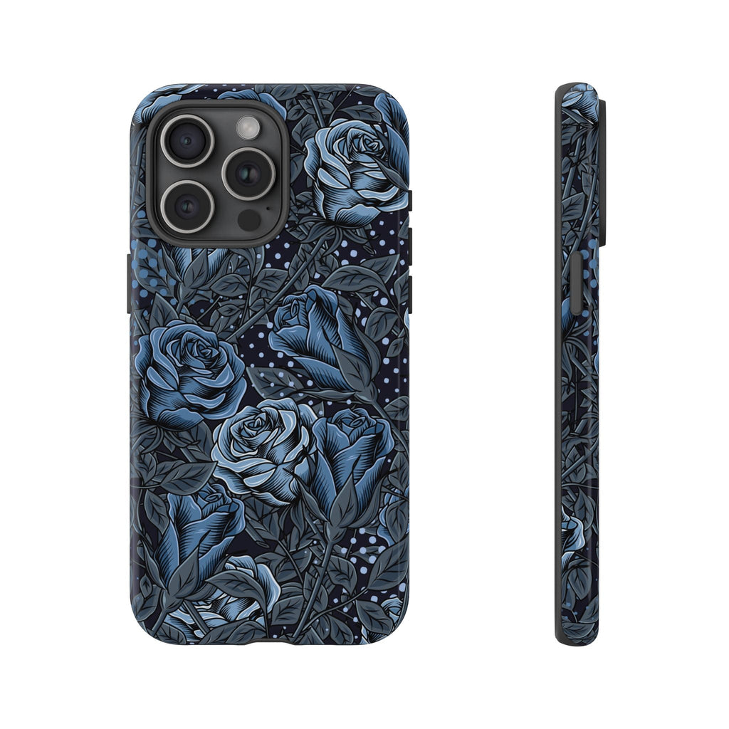 Dunkelblaue Rose Handyhülle – Robuste Handyhülle mit Gothic-Blumen