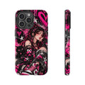 Gothic-Anime-Girl & schwarze Katze Handyhülle – Robuste Handyhülle im rosa Grunge-Stil