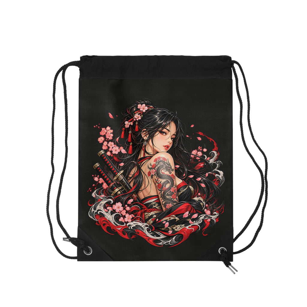 Japanischer Samurai Turnbeutel – Kriegerin & Drachen Design von Kalabula