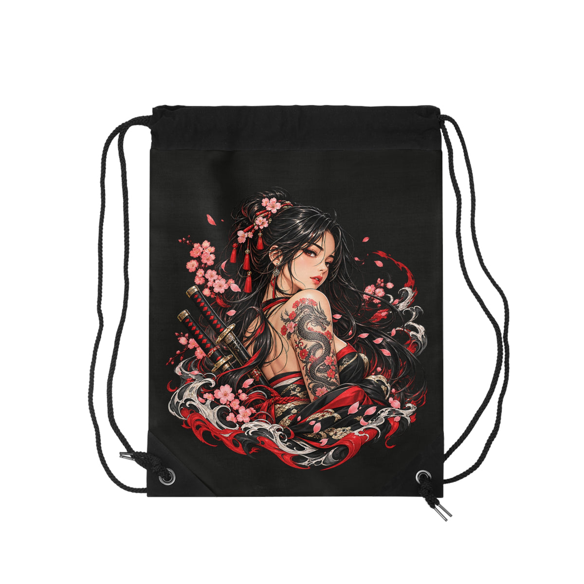 Japanischer Samurai Turnbeutel – Kriegerin & Drachen Design von Kalabula