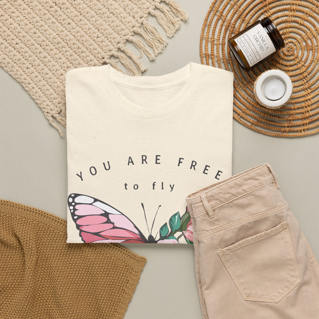 “You Are Free to Fly” Butterfly T-Shirt – Blumen & Inspiration Grafik-T-Shirt