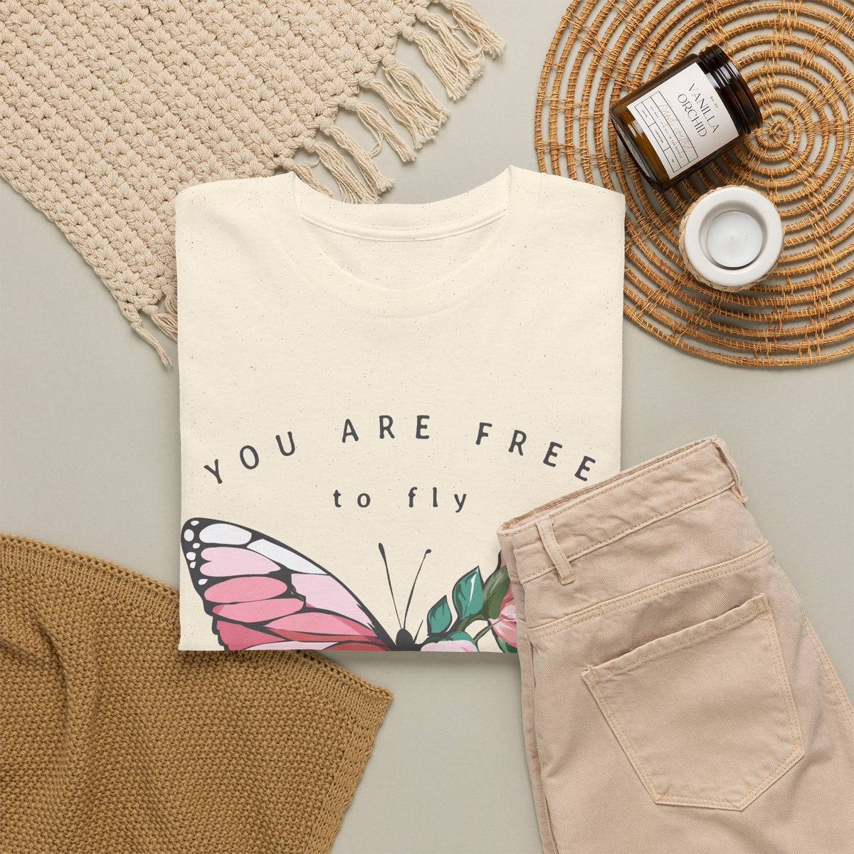 “You Are Free to Fly” Butterfly T-Shirt – Blumen & Inspiration Grafik-T-Shirt