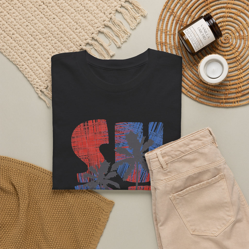 California Surf T-Shirt – Retro Surfbrett & Palmen Grafik-T-Shirt