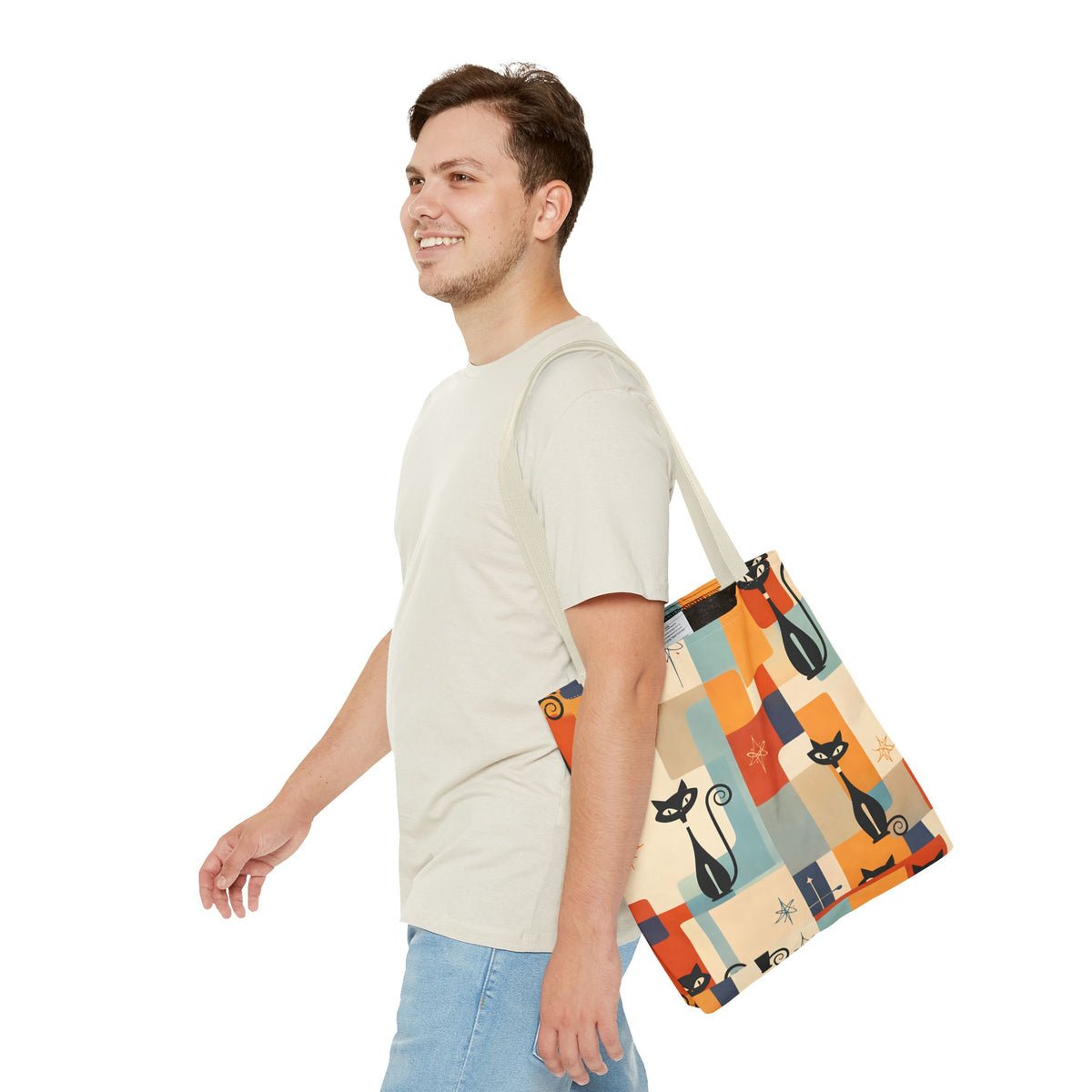 Retro Katzen Stofftasche – Bunte Vintage Katzen Einkaufstasche