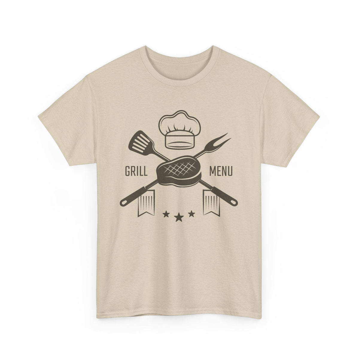 BBQ Grill Menu T-Shirt – Chef Hat & Grilling Utensils Grafik-T-Shirt