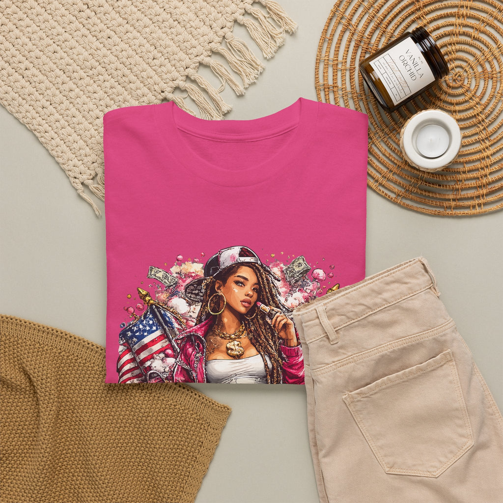 Streetwear Queen T-Shirt – Chicana Tattoo & US-Flagge Grafik-T-Shirt